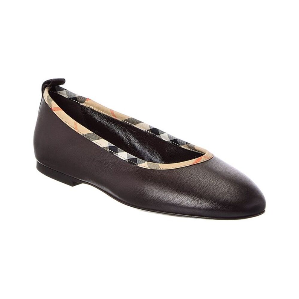 Burberry Check Trim Leather Ballerina Flat